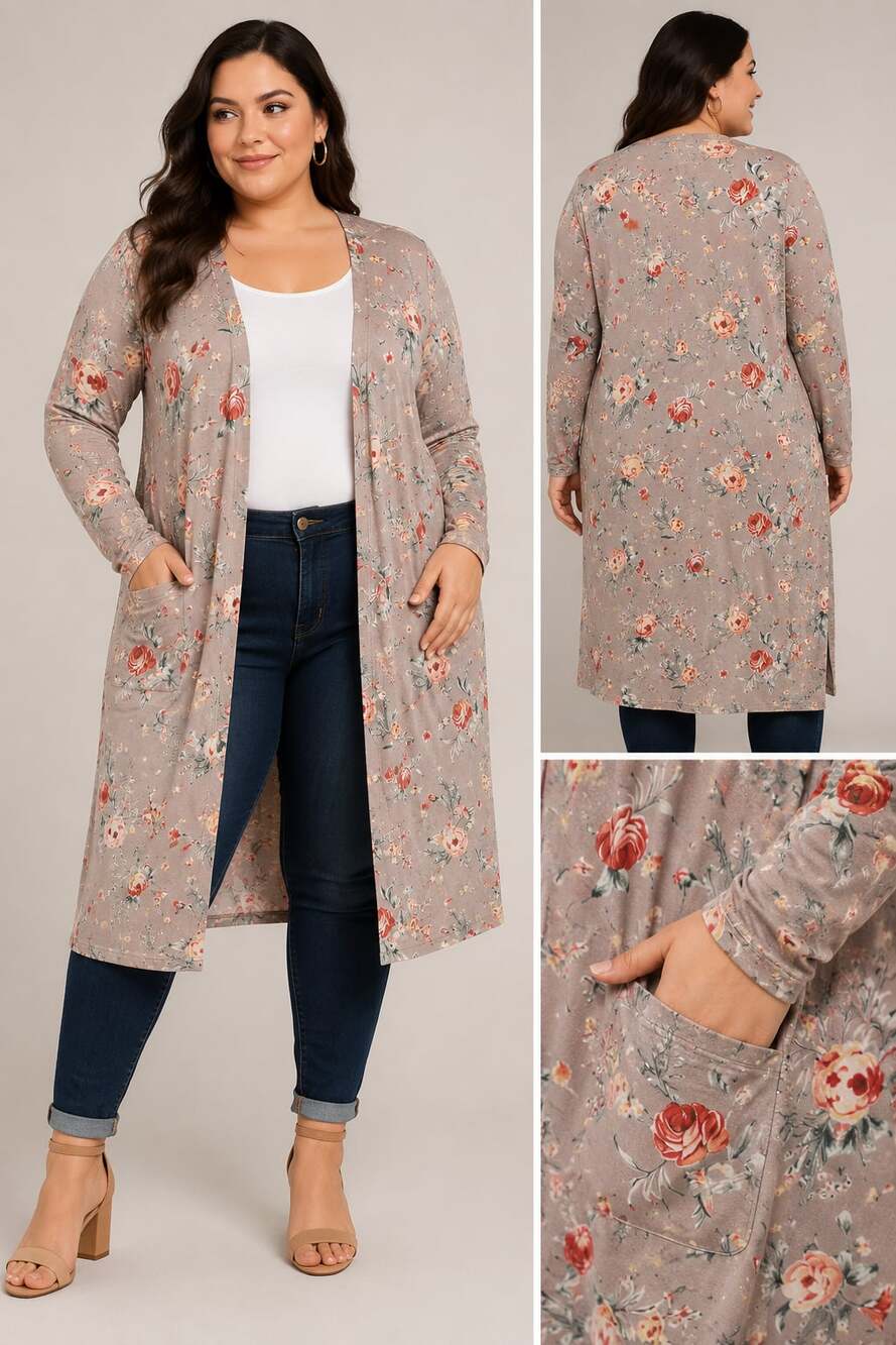 Torrid Super Soft Knits Floral Open Front Long Cardigan Size 2